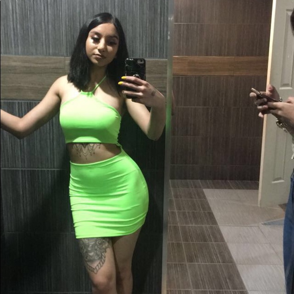 Neon green mini dress